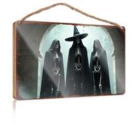 Cartello per porta dell'ufficio, divertente cartello con tre scheletri in mantello in piedi sotto un arco boschivo, da appendere alla porta di casa, cartelli divertenti per bar (15 x 28 cm)