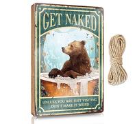 Cartello per porta d'ingresso con orso bagno Get Naked Unless You Are Just Visiting Don'T Make It Weird, cartello in legno divertente per porta dell'ufficio e per mobili da grotta (23 x 35 cm)