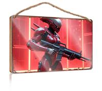 Cartello per porta d'ingresso, divertente guerriero robotico con sfondo rosso al neon, cartello boschivo, decorazione primaverile (15 x 28 cm)
