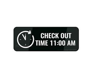 Cartello per porta in plastica acrilica Check Out Time 11.00 Am di lunga durata con nastro biadesivo nella parte posteriore - 25,4 x 7,6 cm