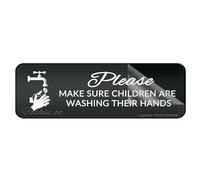 Cartello per porta in plastica acrilica con scritta "Please Make Sure Children Are Washing Their Hands" con adesivo, 25,4 x 7,6 cm, facile da installare e altamente visibile per ufficio e affari