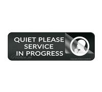 Cartello per porta, in plastica acrilica, con scritta "Quiet Please Service In Progress", da parete o porta, autoadesivo, per ufficio, ristoranti, hotel, supermercati, forniture 25,4 x 7,6 cm
