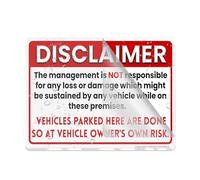 Cartello per porta, in plastica acrilica, disclaimer Management Not Responsible For Theft or Damage to Vehicle Parked On Premises, 20,3 x 15,2 cm, resistente allo sbiadimento, per uso interno/esterno