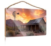 Cartello per porta per casa, deserto, tramonto al vecchio mulino a vento, cartello in legno tinta unita per artigianato e cucina (15 x 28 cm)