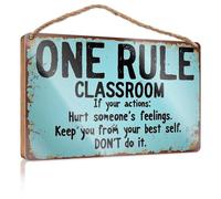 Cartello per portico all'aperto con regola dell'aula e il rispetto dei sentimenti degli altri, cartello in legno, decorazione per camera da letto, divertente cartello da appendere alla porta (23 x 35