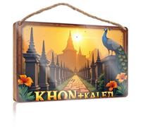 Cartello per portico all'aperto con sentiero dorato verso l'illuminismo: Khon + caleidoscopio di luci, cartello in legno, decorazione per camera da letto, divertente cartello da appendere alla porta