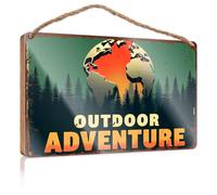 Cartello per portico all'aperto esplorare i grandi spazi aperti: Adventure Awaits! Cartello in legno decorazioni per camera da letto divertenti cartelli da appendere alla porta (23 x 35 cm)