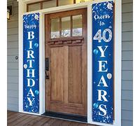 Cartello per portico con scritta "Happy 40th Birthday", colore: Blu argento