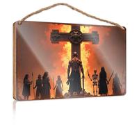 Cartello per portico esterno con croce infuocata: il retroscena della redenzione, cartello in legno con amici per la decorazione della casa e dell'ufficio (23 x 35 cm)