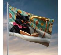 Cartello per stanza universitaria con gatto nero che indossa occhiali da sole legge un libro in una vasca da bagno. Decorazione per la cucina e roba fresca per ragazzi (152 x 244 cm)