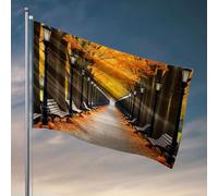 Cartello per stanza universitaria con sentiero autunnale foderato con zucche e lampioni. Decorazione per la cucina per ragazzi (152 x 244 cm)