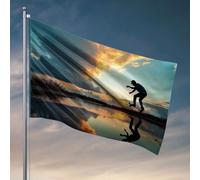 Cartello per stanza universitaria con skateboarder che esegue trucco sull'acqua riflettente al tramonto. Decorazione a bandiera per la cucina roba fresca per ragazzi (60 x 90 cm)