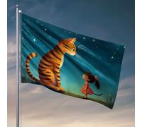 Cartello per stanza universitaria con una ragazza in un vestito rosso guarda una grande tigre sotto un cielo stellato. Decorazione a bandiera per la cucina roba fresca per ragazzi (120 x 180 cm)