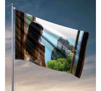 Cartello per stanza universitaria con vista sul castello in riva al mare. Bandiera decorativa per la cucina, roba fresca per ragazzi (30 x 45 cm)