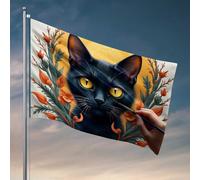 Cartello per stanza universitaria dipinto un gatto nero con fiori arancioni bandiera decorazioni da giardino poster per ragazzi (60 x 90 cm)