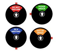 Cartello per ufficio privacy, con scritta in lingua inglese "Do Not Disturb/Please Knock/Out of Office/in a Meeting", cartello per porta privacy che consente agli altri di sapere se sei disponibile o