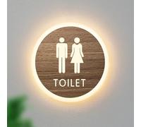 Cartello per WC da parete, cartello luminoso a LED, cartello rotondo illuminato per uomo e donna, decorazione da parete in acrilico per bagno, ufficio(Wc Signs,20cm/7.8in)