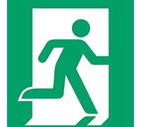 Cartello pittogramma di uscita di emergenza a destra, segno di salvataggio, per indicare una via di fuga, Tarifold 7510005, ISO 7010, plastica 1,4 mm, 200 x 200 mm, verde-bianco