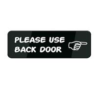 Cartello "Please Use Back Door", 25,4 x 7,6 cm, cartello in plastica acrilica con simboli, autoadesivo, per ristoranti, saloni, hotel, motel, stop di riposo, bagni pubblici