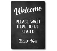 Cartello "Please Wait Here To Be Seated", disponibile come autoportante o adesivo (adesivo)