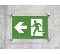 CARTELLO PLEXIGLASS - EMERGENZA USCITA A SINISTRA MODELLO 2 - CON Distanziali