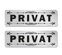 Cartello privato autoadesivo, 2 pezzi, 25 x 8 cm, in alluminio spazzolato, design elegante, antiruggine e resistente alle intemperie, per porte e pareti