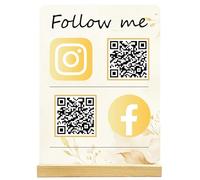 Cartello QR Code Acrilico Personalizzato con Supporto in Legno, Display Multi QR Personalizzato per Scansiona per Pagare, Social Media, Cartello Password WiFi per Piccola Impresa Caffè Ristorante