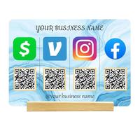 Cartello QR Code Acrilico Personalizzato con Supporto in Legno, Display Multi QR Personalizzato per Scansiona per Pagare, Social Media, Cartello Password WiFi per Piccola Impresa Caffè Ristorante