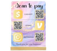 Cartello QR Code Acrilico Personalizzato con Supporto in Legno, Display Multi QR Personalizzato per Scansiona per Pagare, Social Media, Cartello Password WiFi per Piccola Impresa Caffè Ristorante