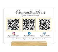 Cartello QR Code Acrilico Personalizzato con Supporto in Legno, Display Multi QR Personalizzato per Scansiona per Pagare, Social Media, Cartello Password WiFi per Piccola Impresa Caffè Ristorante