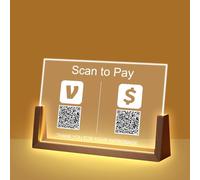 Cartello QR Code in acrilico personalizzato, targa QR personalizzata per scansione per pagare, social media e condivisione WiFi e affari con base in legno a forma di U opzionale per ristoranti, bar e