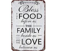 Cartello retrò in latta "Benedite il cibo prima di noi, la famiglia accanto a noi, l'amore tra noi", cartello in metallo, arredamento per garage, bar, poster artistico, panetteria, cucina, caffetteri