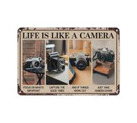 Cartello retrò in latta Bioprocess Life Is Like A Camera, decorazione da parete in metallo vintage per ufficio, studio o spazio di ispirazione, arte murale motivazionale per creativi, 8x12 pollici