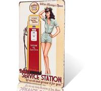 Cartello retrò in metallo con scritta "Stazione di servizio Bettie's Pin Up Girl", lascia che ti oliamo e ingrassiamo. Siamo aperti!, cartello in metallo vintage per bar, club musicali, stanze per uo