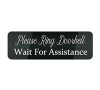Cartello rettangolare in plastica acrilica, con scritta "Please Ring Doorbell Wait for Assistance", per casa/affari, finestra, porta d'ingresso, in plastica acrilica (nero, 25,4 x 7,6 cm)