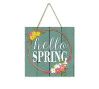 Cartello Rotondo Primaverile In Legno Da Appendere Alla Porta Con La Scritta "Ciao Benvenuto", Ghirlanda Da Giardino In Stile Country Da Appendere Alla Parete