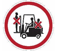CARTELLO ROTONDO - Vietato trasportare e sollevare persone sui carrelli elevator