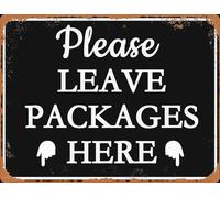 Cartello rustico con scritta "Please Leave Packages Here", con freccia verso il basso, per uso esterno, 20 x 14 cm, in alluminio, per cassetta postale, portico, cancello, per uso aziendale e domestico