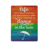 Cartello rustico in metallo, arte murale ispiratrice, colorata fattoria, la vita non riguarda l'attesa che passi la tempesta, citazione, stampe per decorazioni murali per casa e ufficio, opere d'ar