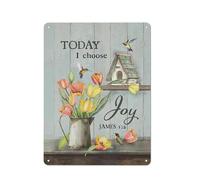 Cartello rustico in metallo con ano e fiore, decorazione da parete in stile fattoria, stampe con colibrì, oggi scelgo la gioia, decorazione per la casa, per soggiorno, camera da letto, bagno,