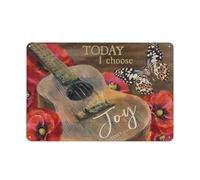 Cartello rustico in metallo con chitarra vintage, papavero, splendida farfalla, stampe di paesaggi di Gesù oggi scelgo la gioia, arte murale cristiana per bagno, cucina, decorazione per