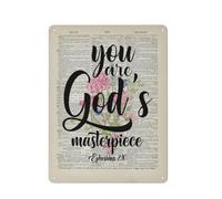 Cartello rustico in metallo con citazione ispiratrice Efesini 210, Tu sei il capolavoro di Dio, poster da parete, arte motivazionale da parete, decorazione da parete con Scritture cristiane, regalo
