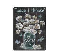 Cartello rustico in metallo con dipinto unico di fiori di cotone, farfalla blu, stampe di ritratti di Gesù oggi scelgo la gioia, decorazione da parete per la casa, 12x16 pollici