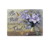 Cartello rustico in metallo con disegno di colibrì, fiore viola, arte della morta, sii fermo e sappi che io sono Dio, stampe di paesaggi di Gesù, decorazione da parete per la casa, 12x16 pol