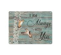 Cartello rustico in metallo con disegno di colibrì, sfondo blu, albero più antico, stampe di paesaggi paradisiaci "Sono sempre con te", novità per la decorazione murale di casa, cucina, bagno, salo