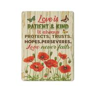 Cartello rustico in metallo con farfalla. L'amore è paziente e gentile. Protegge sempre. Fiducia, speranza. Persevera. e poster da parete, decorazione artistica visiva, 30,5 x 40,6 cm.