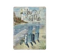 Cartello rustico in metallo con faro, sedia per coppia, piccola tartaruga, spiaggia di sabbia, stampe paesaggistiche "You & Me We Got This Couple", decorazione da parete per la cucina di casa, 12x1