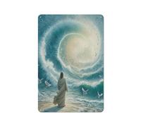 Cartello rustico in metallo con Gesù, decorazione da parete sulla spiaggia, immagini di Gesù cristiano, colombe, Cristo, arte religiosa da parete, Dio, oceano, dipinto, casa, opera d'arte moderna p