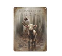 Cartello rustico in metallo con Gesù e agnello, decorazione murale religiosa con Gesù che corre dietro all'agnello smarrito, stampa artistica cristiana, immagini per soggiorno, camera da letto, chi