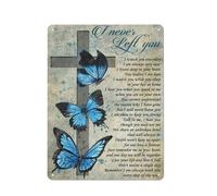 Cartello rustico in metallo con grande farfalla, simbolo della croce, stampe con ritratto "Non ti ho mai lasciato in paradiso", decorazione murale originale per la casa, la cucina, il salotto, 12x1